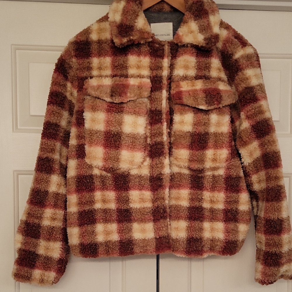 Avec Les Filles  Faux Sherpa  Plaid Jacket  Small